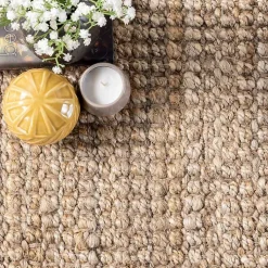 Hand Woven Looped Natural Jute Area Rug, 9x13