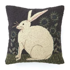 Handhooked Bunny in a Field Throw Pillow