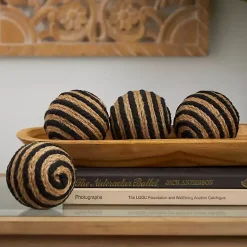 Handmade Black Stripe Jute Rope Orbs, Set of 4