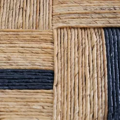 Handmade Round Banana Leaf Striped Accent Table