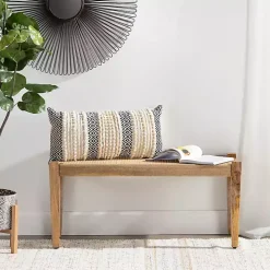 Handwoven Rattan Cane and Mango Wood Bench