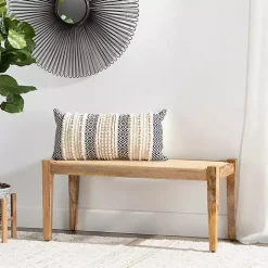 Handwoven Rattan Cane and Mango Wood Bench