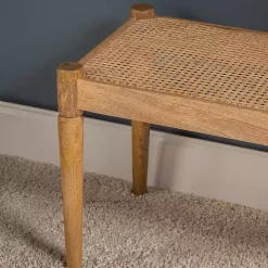 Handwoven Rattan Cane and Mango Wood Bench