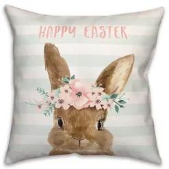 Happy Easter Bunny with Floral Crown Pillow