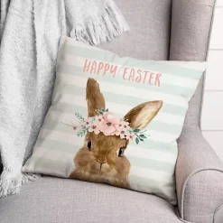 Happy Easter Bunny with Floral Crown Pillow