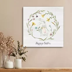 Happy Easter Bunny Wreath Canvas Art Print