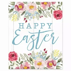 Happy Easter Floral Tabletop Canvas Art Print