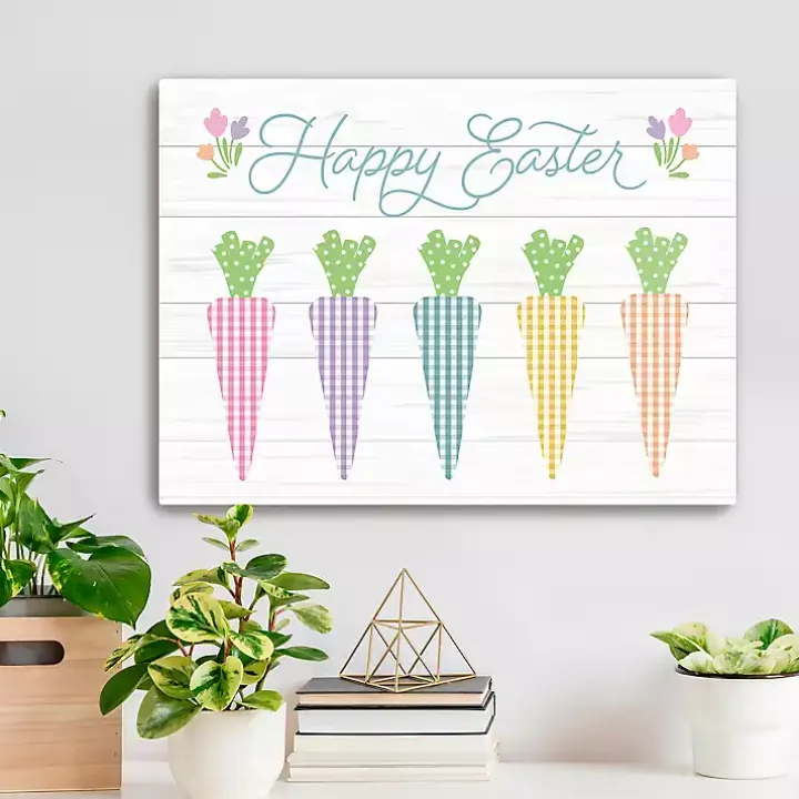 Happy Easter Plaid Carrots Canvas Art Print