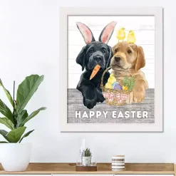 Happy Easter Puppies Framed Canvas Art Print