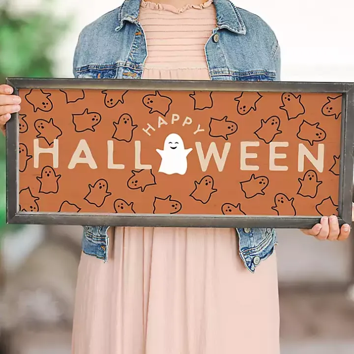 Happy Ghosts and Halloween Framed Wall Plaque