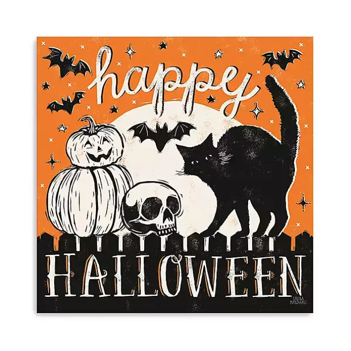 Happy Halloween Full Moon Cat Canvas Art Print