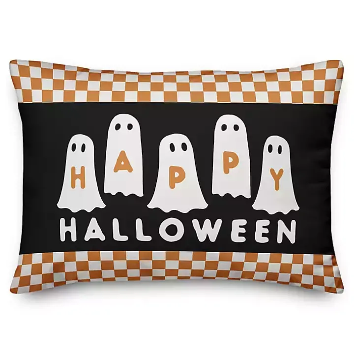 Happy Halloween Ghosts Checkered Pillow