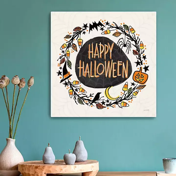 Happy Halloween Wreath Canvas Art Print
