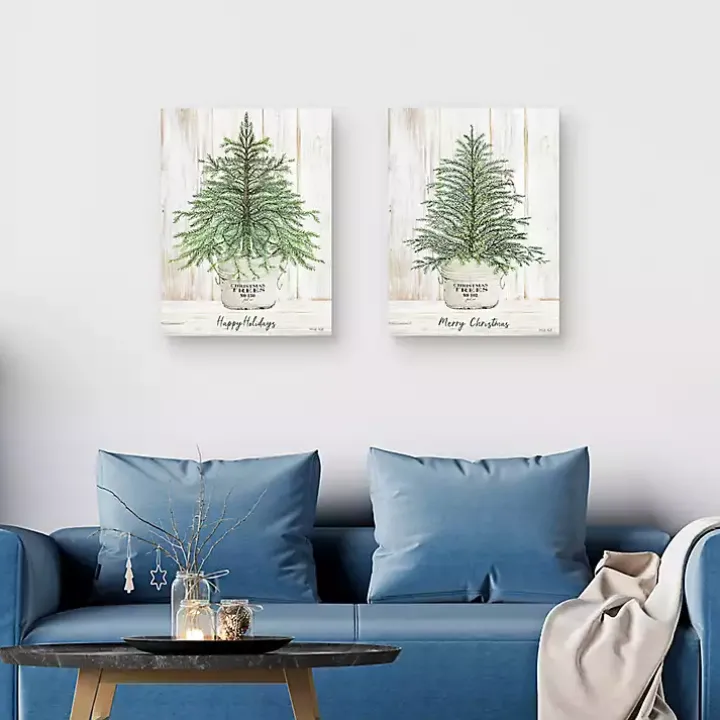 Happy Holidays Merry Christmas Trees 2-pc. Art Set