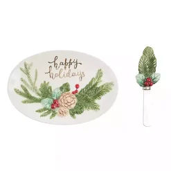 Happy Holidays Oval Serving Platter with Spreader