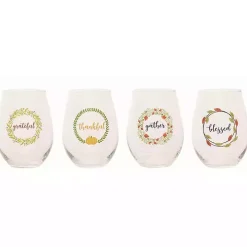Harvest Sentiment Stemless Wine Glasses, Set of 4