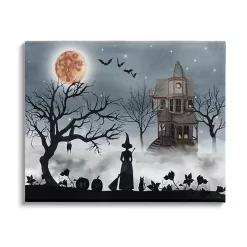 Haunted House Witch Scene Canvas Wall Plaque