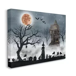 Haunted House Witch Scene Canvas Wall Plaque
