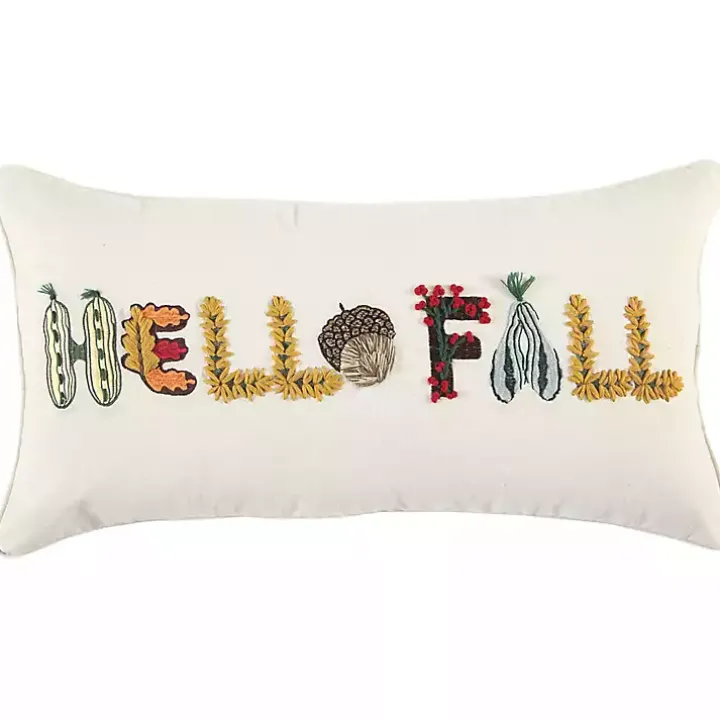 Hello Fall Embroidered Lumbar Pillow