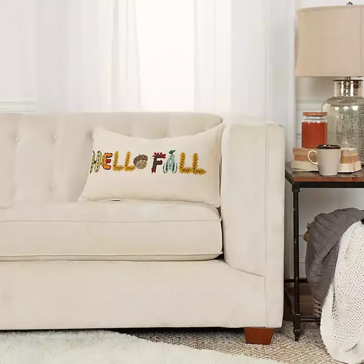 Hello Fall Embroidered Lumbar Pillow