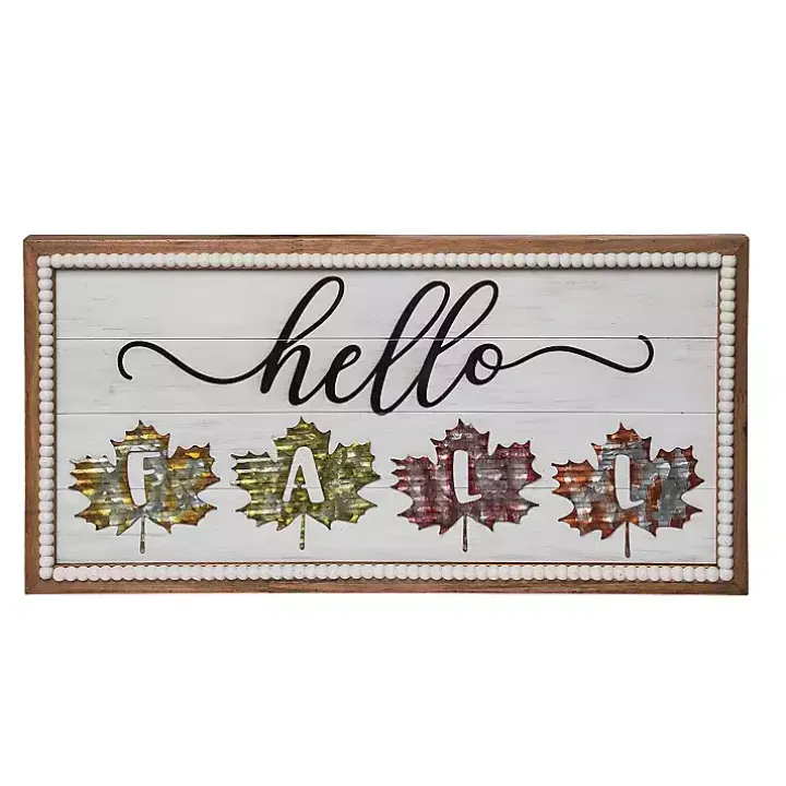Hello Fall Leaves Beaded Wall Plaque