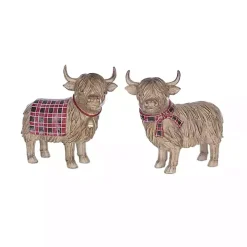 Highland Cow Christmas Figurines, Set of 2