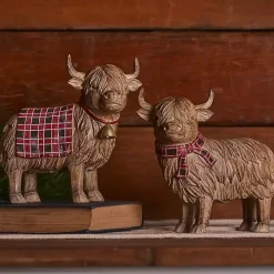 Highland Cow Christmas Figurines, Set of 2