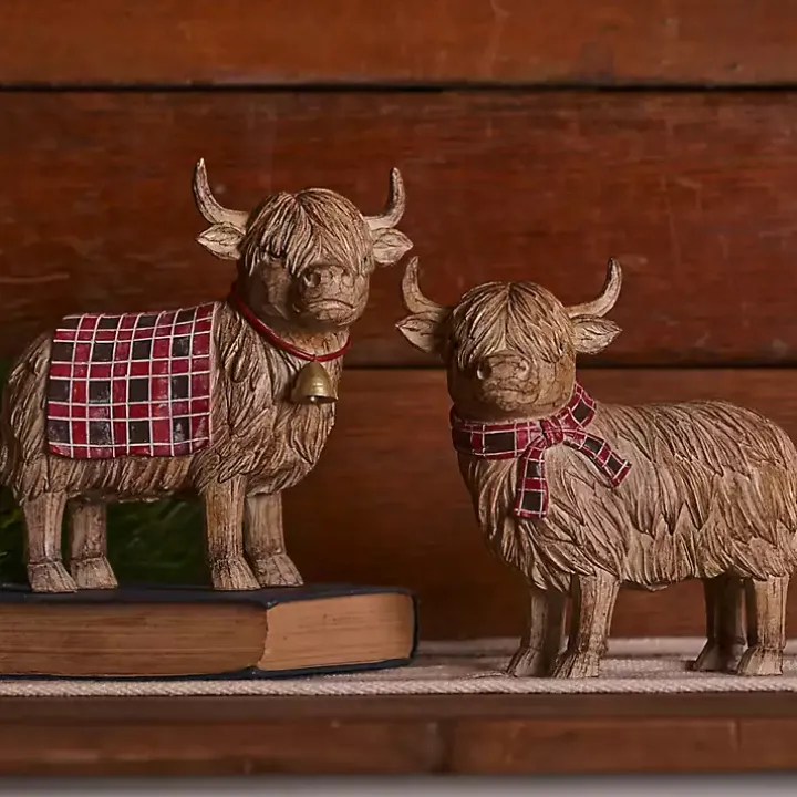 Highland Cow Christmas Figurines, Set of 2