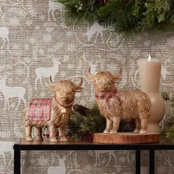 Highland Cow Christmas Figurines, Set of 2