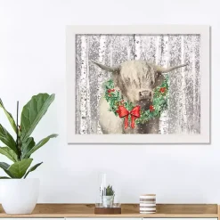Highland Cow Wreath White Framed Canvas Art Print