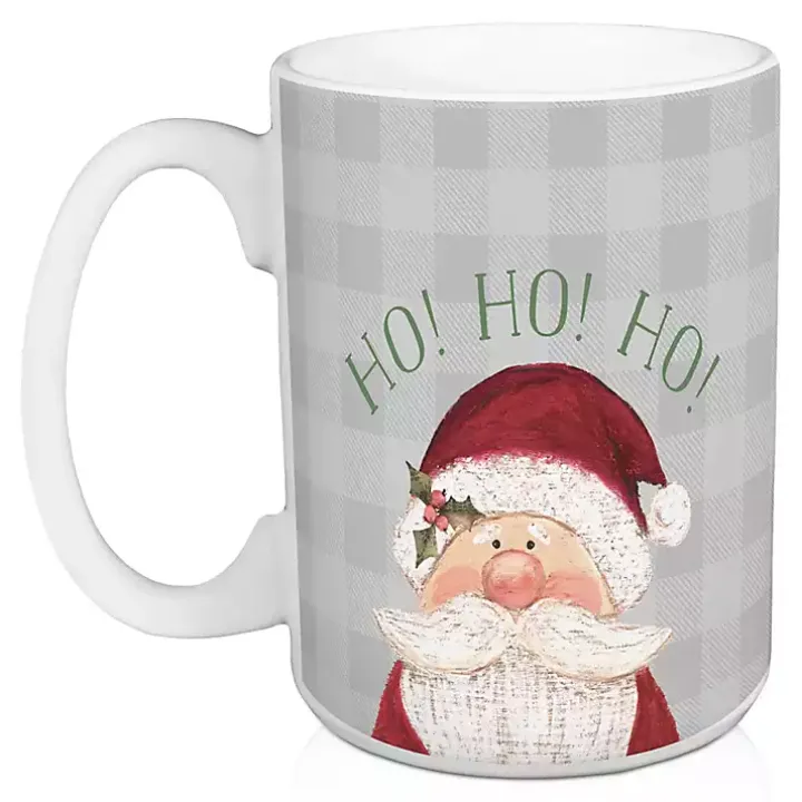 Ho Ho Ho Santa Checkered Christmas Mugs, Set of 2