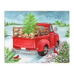 Holiday Puppies in Truck Canvas Art Print