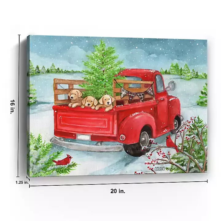 Holiday Puppies in Truck Canvas Art Print