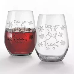 Holiday Spirit Etched Wine Glasses, Set of 2