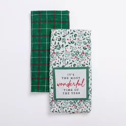 Holly and Plaid Kitchen Towels, Set of 2