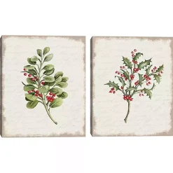 Holly Berries Canvas Art Prints, Set of 2