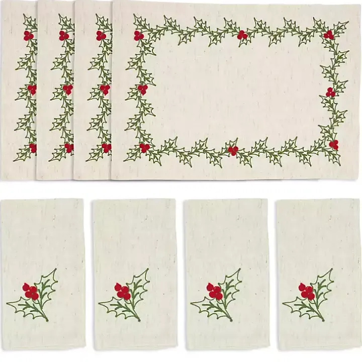 Holly Berry 8-pc. Placemat and Napkin Set
