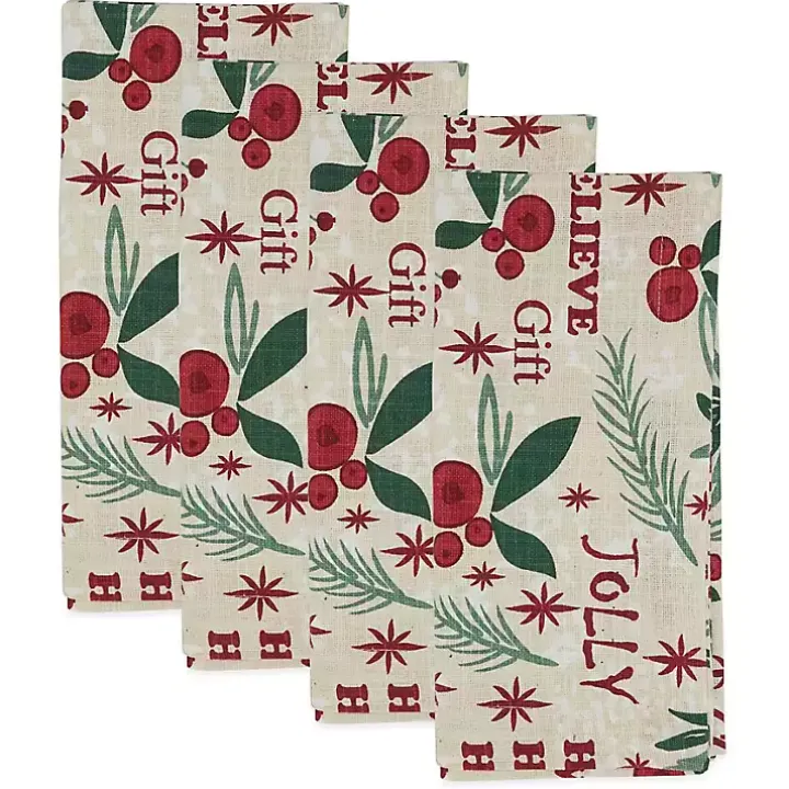 Holly Berry Typography Christmas Napkins, Set of 4