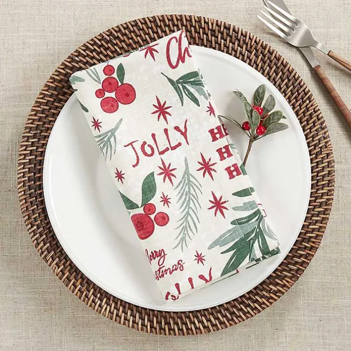 Holly Berry Typography Christmas Napkins, Set of 4