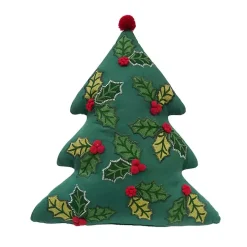 Holly Christmas Tree Shaped Pillow