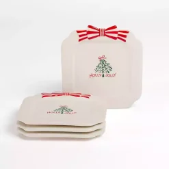 Holly Jolly Bow Appetizer Plates, Set of 4