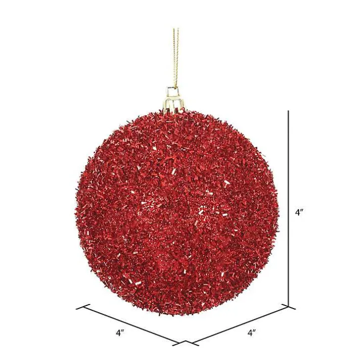 Holly Red Tinsel 4-pc. Christmas Ornament Set