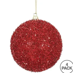 Holly Red Tinsel 4-pc. Christmas Ornament Set