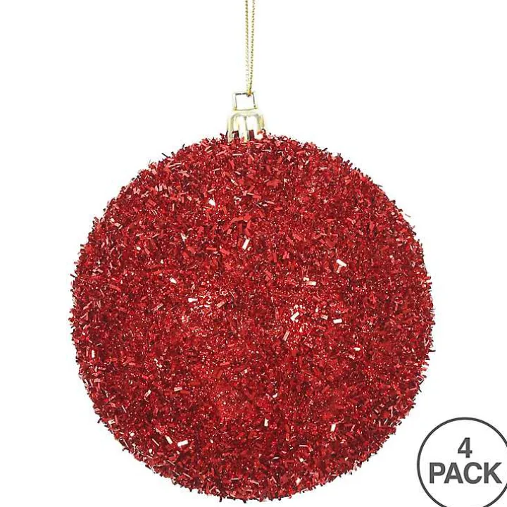 Holly Red Tinsel 4-pc. Christmas Ornament Set