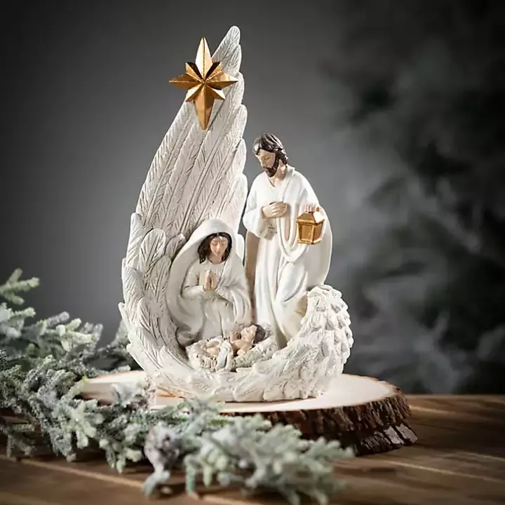 Holy Family White and Gold Nativity Statue