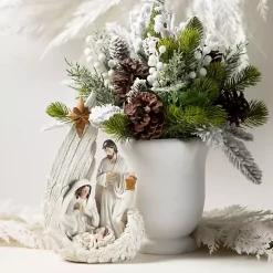 Holy Family White and Gold Nativity Statue