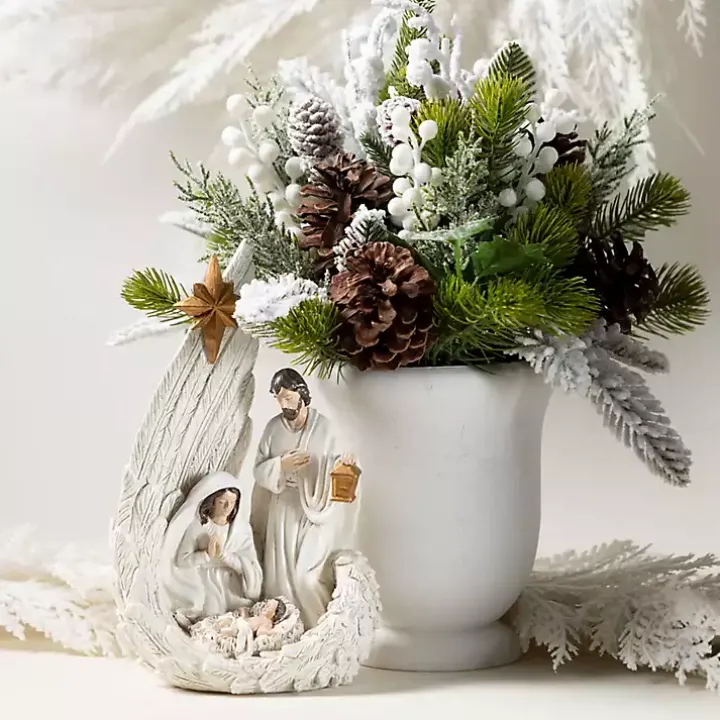 Holy Family White and Gold Nativity Statue