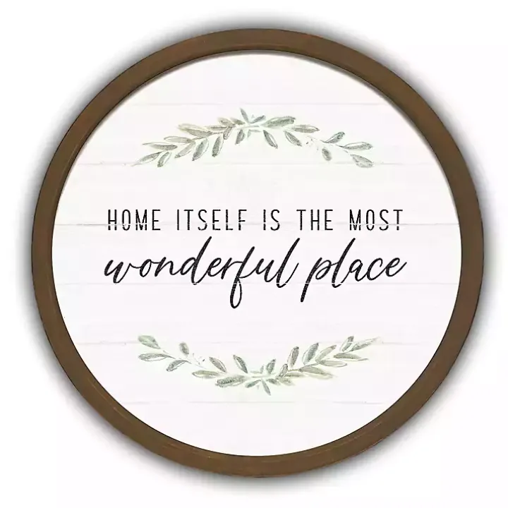 Home is Wonderful Round Brown Framed Plaque