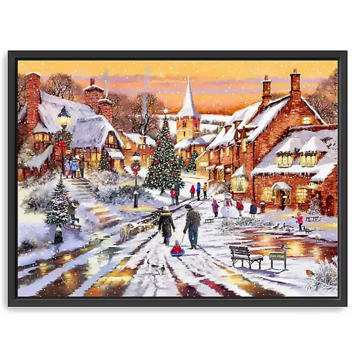 Hometown Snow Day Framed Canvas Art Print