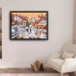 Hometown Snow Day Framed Canvas Art Print